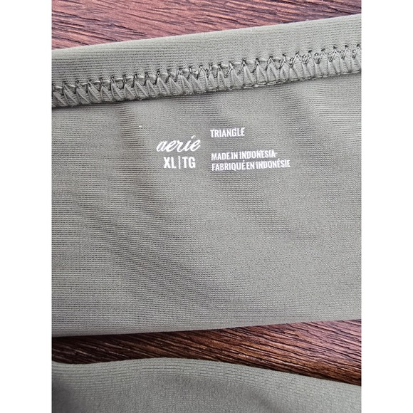 Aerie Triangle Swim Top Olive Green Lace Trim Bikini Bralette US XL - Picture 6 of 7